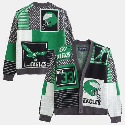  Philadelphia Eagles Abercrombie & Fitch Cardigan Sweater - Kelly Green