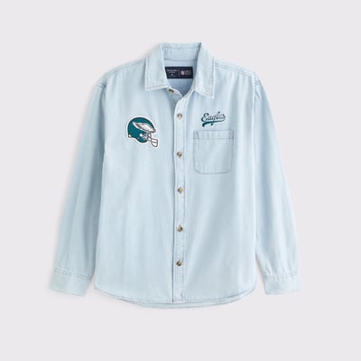 Philadelphia Eagles Abercrombie & Fitch Denim Long Sleeve Button-Up Shirt - Light Blue