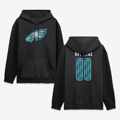 Philadelphia Eagles  Metallic Mascot Personalized Name & Number Hoodie - Black