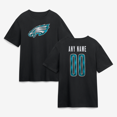 Philadelphia Eagles  Metallic Mascot Personalized Name & Number T-Shirt - Black