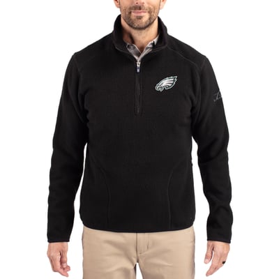 Philadelphia Eagles Cutter & Buck Cascade Eco Sherpa Fleece Quarter-Zip Pullover Jacket - Black