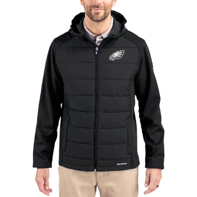 Philadelphia Eagles Cutter & Buck  Evoke PrimaLoft Hybrid Eco Softshell Recycled Full-Zip Hooded Jacket - Black