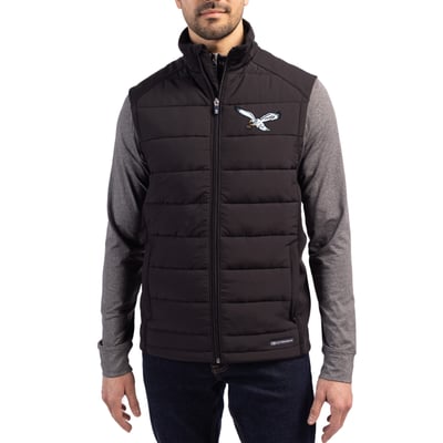 Philadelphia Eagles Cutter & Buck Throwback Evoke Hybrid Eco Softshell Recycled Full-Zip Vest - Black