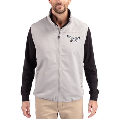  Philadelphia Eagles Cutter & Buck Throwback Charter Eco Recycled Full-Zip Vest - Gray