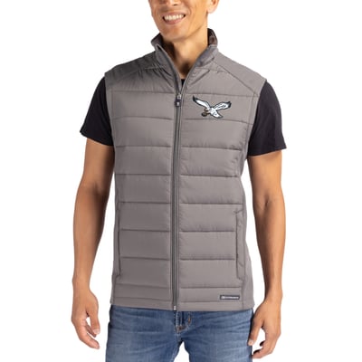 Philadelphia Eagles Cutter & Buck Throwback Evoke Hybrid Eco Softshell Recycled Full-Zip Vest - Gray