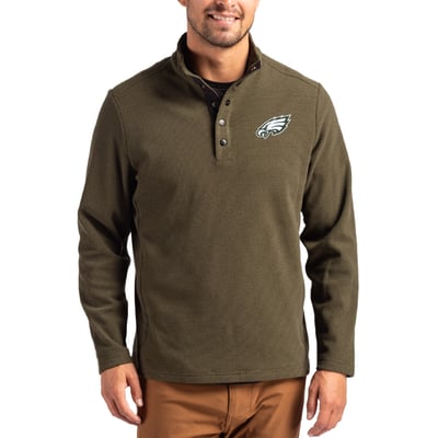 Philadelphia Eagles Cutter & Buck Hunts Point Eco Textured Fleece Recycled Half-Snap Sweatshirt - Green