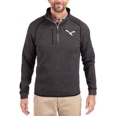 Philadelphia Eagles Cutter & Buck Mainsail Sweater-Knit Half-Zip Pullover Jacket - Heather Charcoal