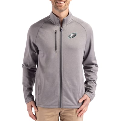 Philadelphia Eagles Cutter & Buck Peshastin Eco Fleece Recycled Raglan Tri-Blend Full-Zip Jacket -  Heather Gray