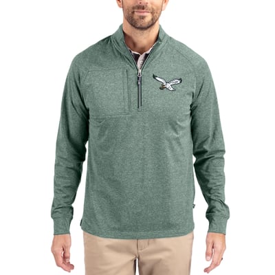 Philadelphia Eagles Cutter & Buck Adapt Eco Knit Heathered Recycled Quarter-Zip Pullover - Heather Green