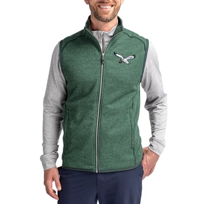 Philadelphia Eagles Cutter & Buck Mainsail Sweater Knit Fleece Full-Zip Vest - Heather Green