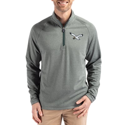 Philadelphia Eagles Cutter & Buck Peshastin Eco Fleece Tri-Blend Raglan Recycled Quarter-Zip Jacket -  Heather Kelly Green