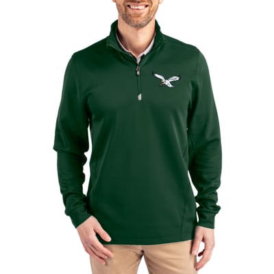 Philadelphia Eagles Cutter & Buck Traverse Stretch Quarter-Zip Pullover - Hunter Green