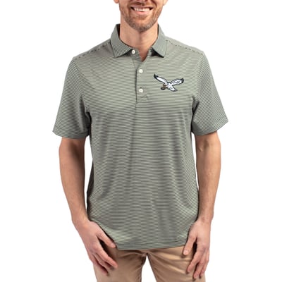 Philadelphia Eagles Cutter & Buck Throwback Forge Eco Double Stripe Stretch Recycled Polo - Midnight Green/White