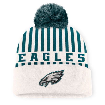 Philadelphia Eagles Fanatics Streak Cuffed Knit Hat with Pom - Cream/Midnight Green