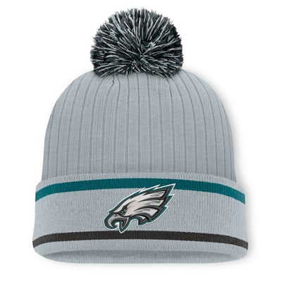 Philadelphia Eagles Fanatics Fissure Cuffed Knit Hat with Pom - Gray
