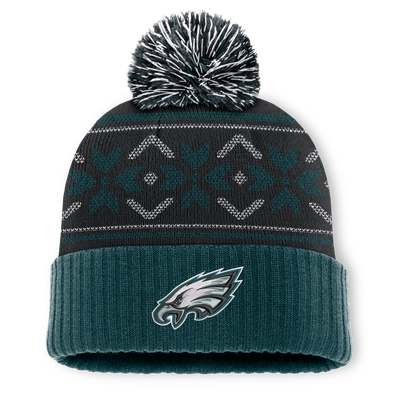 Philadelphia Eagles Fanatics Snowday Cuffed Knit Hat with Pom - Midnight Green/Black