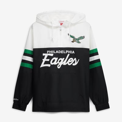  Philadelphia Eagles Mitchell & Ness Head Coach Anorak Quarter-Zip Windbreaker Jacket - Black