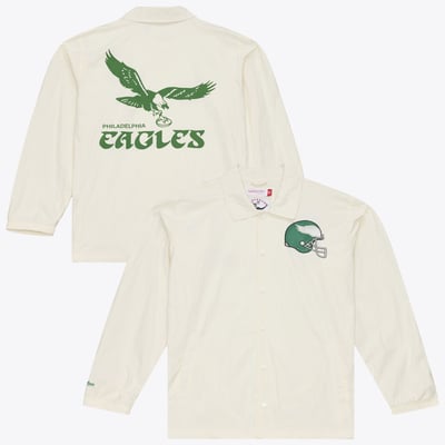  Philadelphia Eagles Mitchell & Ness Retro Roots Full-Snap Coaches Jacket - Cream