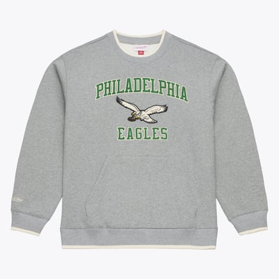  Philadelphia Eagles Mitchell & Ness Premium Essentials Crew Sweatshirt - Heather Gray