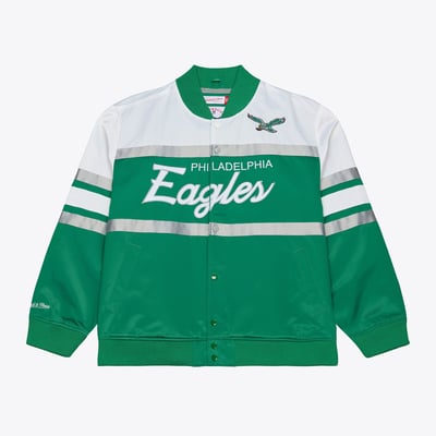  Philadelphia Eagles Mitchell & Ness Head Coach Lightweight Full-Snap Satin Jacket - Kelly Green