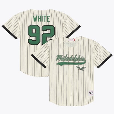 Reggie White Philadelphia Eagles Mitchell & Ness Name & Number Mesh Button-Up Baseball Jersey - Cream