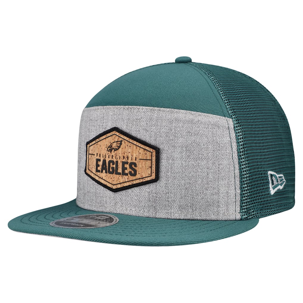  Philadelphia Eagles New Era Cork Split Panel 9FIFTY Trucker Snapback Hat - Gray/Midnight Green