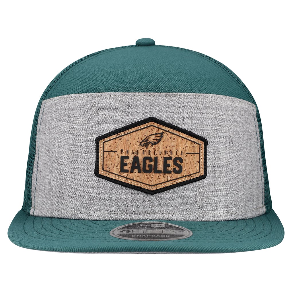  Philadelphia Eagles New Era Cork Split Panel 9FIFTY Trucker Snapback Hat - Gray/Midnight Green