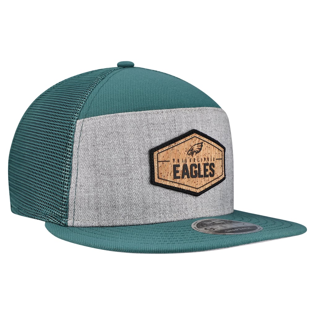 Philadelphia Eagles New Era Cork Split Panel 9FIFTY Trucker Snapback Hat - Gray/Midnight Green
