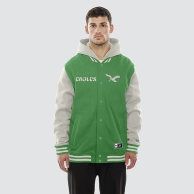 Philadelphia Eagles New Era Full-Snap Fleece Hooded Jacket - Kelly Green/Cream