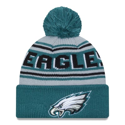Philadelphia Eagles New Era Main Cuffed Knit Hat with Pom - Midnight Green