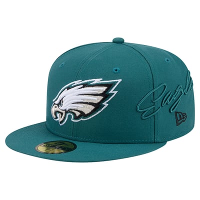 Philadelphia Eagles New Era Side Script 59FIFTY Fitted Hat - Midnight Green