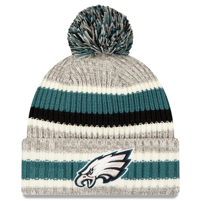 Philadelphia Eagles New Era Stripe Cuff Knit Hat with Pom - Midnight Green/Gray