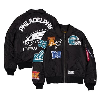 Philadelphia Eagles New Era x Alpha Industries MA-1 Full-Zip Bomber Jacket - Black