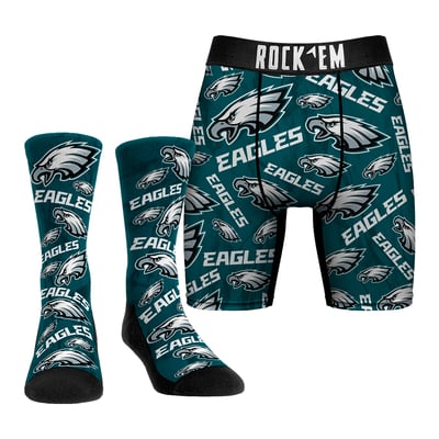  Philadelphia Eagles Rock Em All-Over Logo Underwear and Crew Socks Combo Pack - 