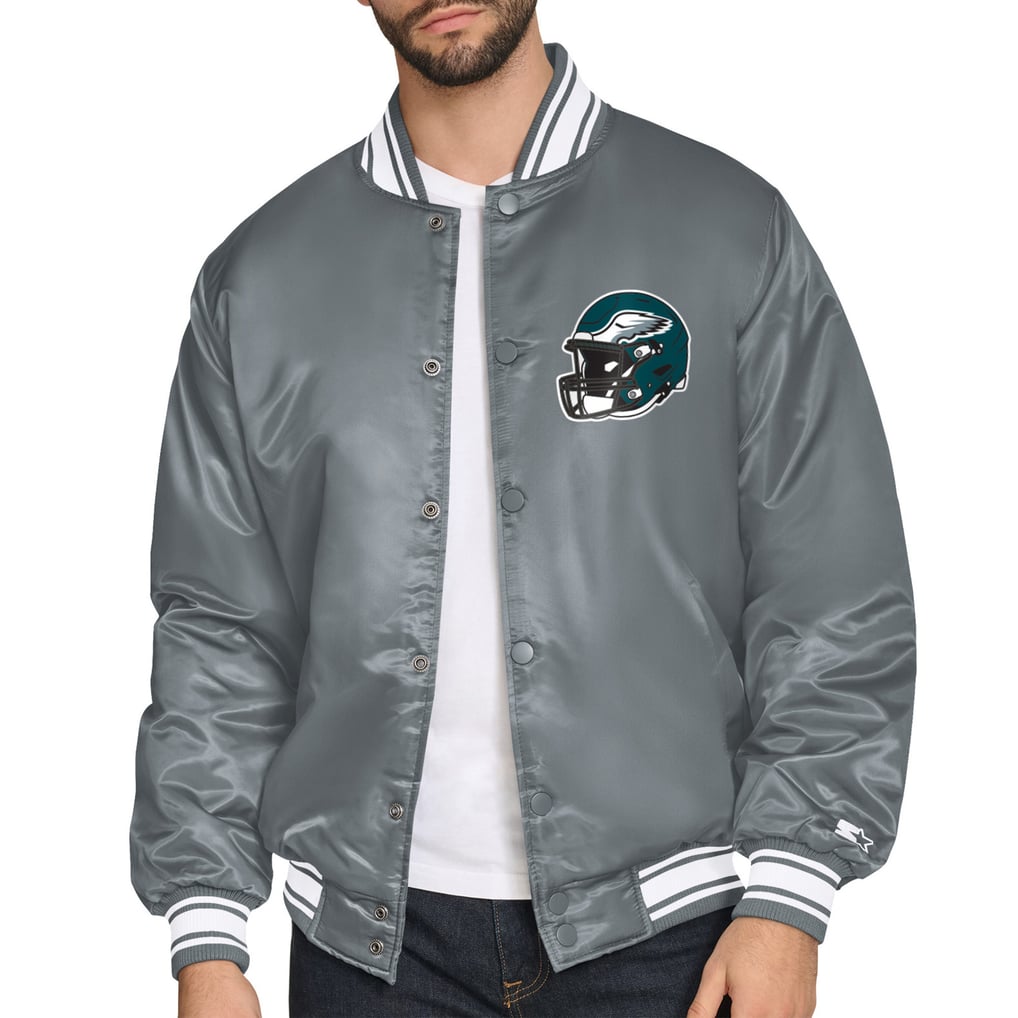  Philadelphia Eagles Starter Printed Triangle Graphic Satin Full-Snap Varsity Jacket - Gray