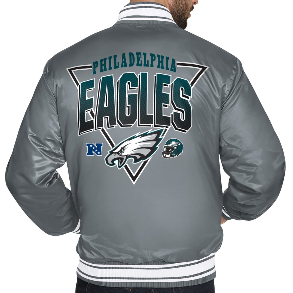  Philadelphia Eagles Starter Printed Triangle Graphic Satin Full-Snap Varsity Jacket - Gray