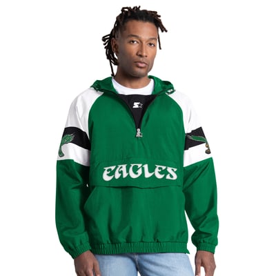 Philadelphia Eagles Starter Street Cut Retro Logo Half-Zip Hooded Jacket - Kelly Green