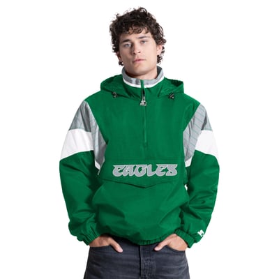 Philadelphia Eagles Starter The Throwback Retro Logo Half-Zip Hooded Jacket - Kelly Green