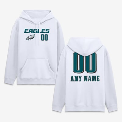 Philadelphia Eagles  Touchdown Wordmark Personalized Name & Number Hoodie - White