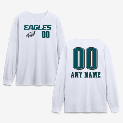 Philadelphia Eagles  Touchdown Wordmark Personalized Name & Number Long Sleeve T-Shirt - White
