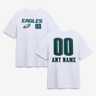 Philadelphia Eagles  Touchdown Wordmark Personalized Name & Number T-Shirt - White