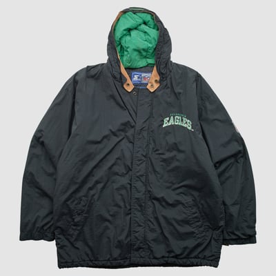Philadelphia Eagles Starter 90s Hooded Full Snap Jacket - Black - 2XL by Fanatics Real Vintage