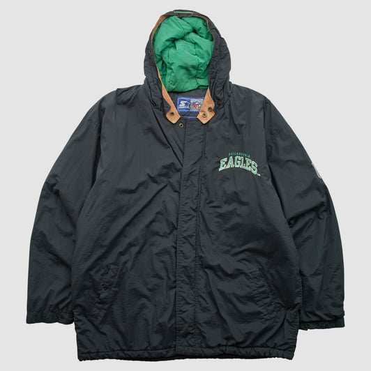 Philadelphia Eagles Starter 90s Hooded Full Snap Jacket - Black - 2XL by Fanatics Real Vintage