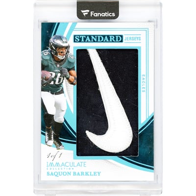 Saquon Barkley Philadelphia Eagles 2025 Panini Immaculate Collection Platinum Standard Jersey Nike Logo Dual-Color Jumbo Relic #ISJ-SBY #1/1 Card 