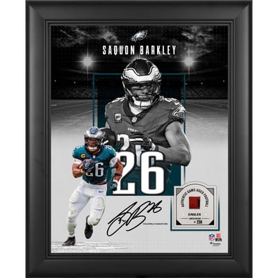 Saquon Barkley Philadelphia Eagles Facsimile Signature Fanatics Authentic Framed 11" x 14" Showcase Collage with a Piece of Game-Used Football - Limited Edition of 250