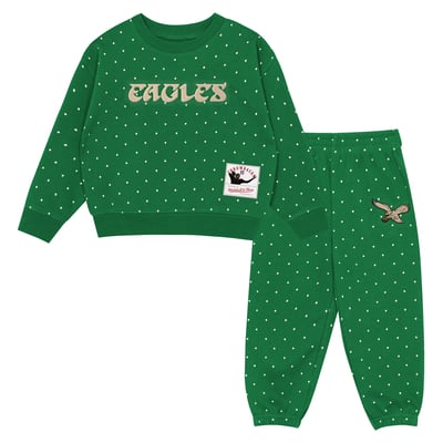 Philadelphia Eagles Mitchell & Ness Toddler Polka Dot Sweatshirt & Pants Set - Kelly Green