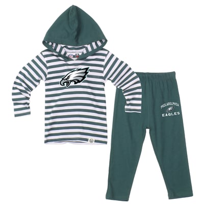  Philadelphia Eagles Wes & Willy Toddler Stripe Hooded Long Sleeve Top and Pant Set - Midnight Green