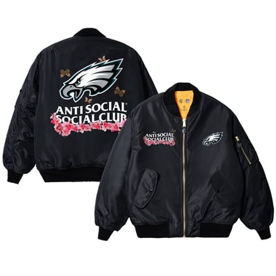 Philadelphia Eagles AntiSocialSocialClub x NFL MA-1 Full-Zip Blossom Bomber Jacket - Black