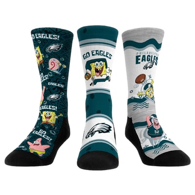  Philadelphia Eagles Rock Em Unisex x Nickelodeon Spongebob Squarepants 3-Pack Crew Socks Set - 
