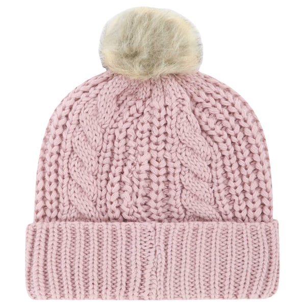 WOOL Blend Cable Knit Pom Dusty Rose and Cream Beanie Hat Boom037_5173f06f-4bbb-4f0e-  main image 3